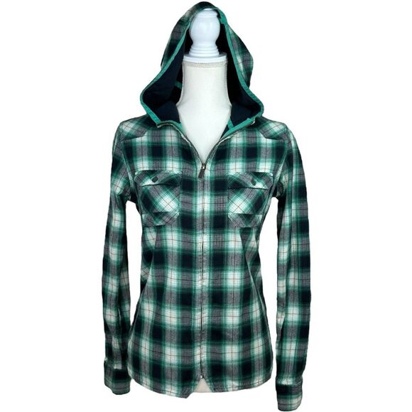 Horny Toad Tops - Horny Toad Adjunct Hoodie Plaid Zip Shirt Jacket Flannel S Green Organic Cotton